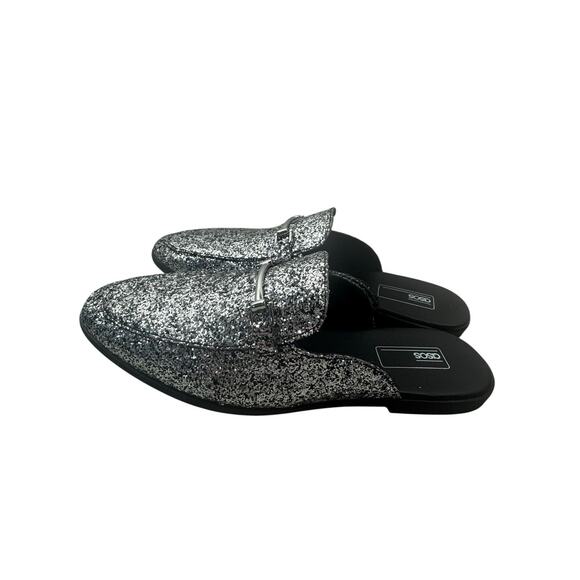 Asos Holiday Party Black Glitter Loafer Flats Womens 10 Snaffle Bit Slip Ons Fun - Picture 8 of 11